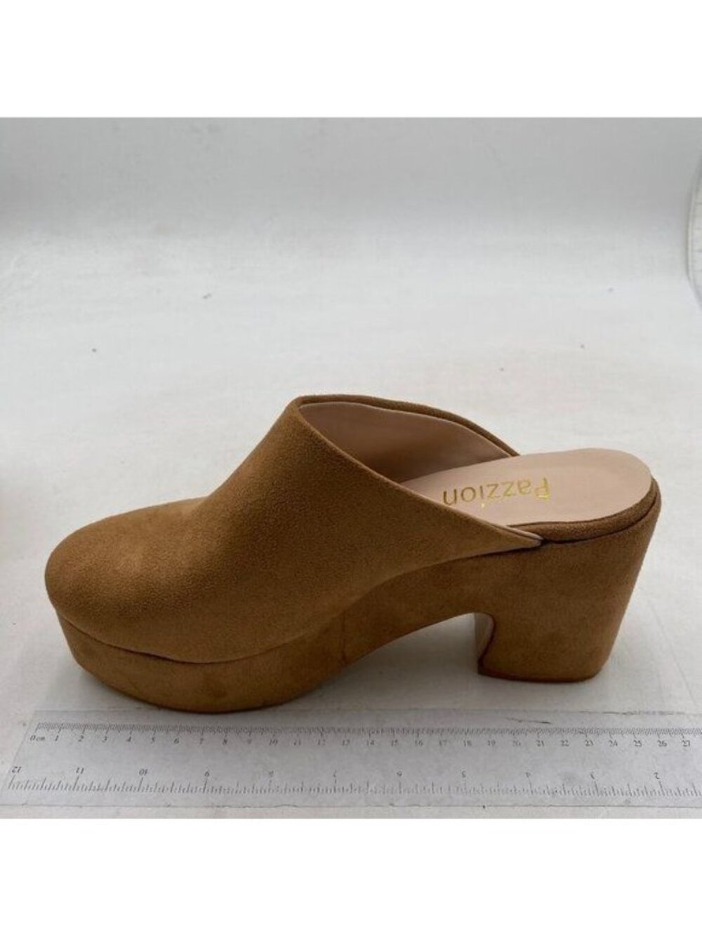 Pazzion Brown Thick Platform Round Toe Clog Mule Slip On Block High Heel Slipper